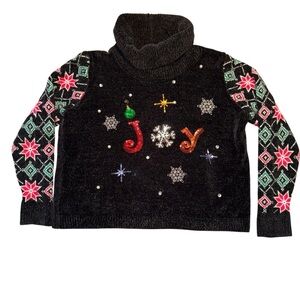 Ugly Christmas Sweater Women’s Plaid JOY Christmas  Cowl Neck Size XXL-…